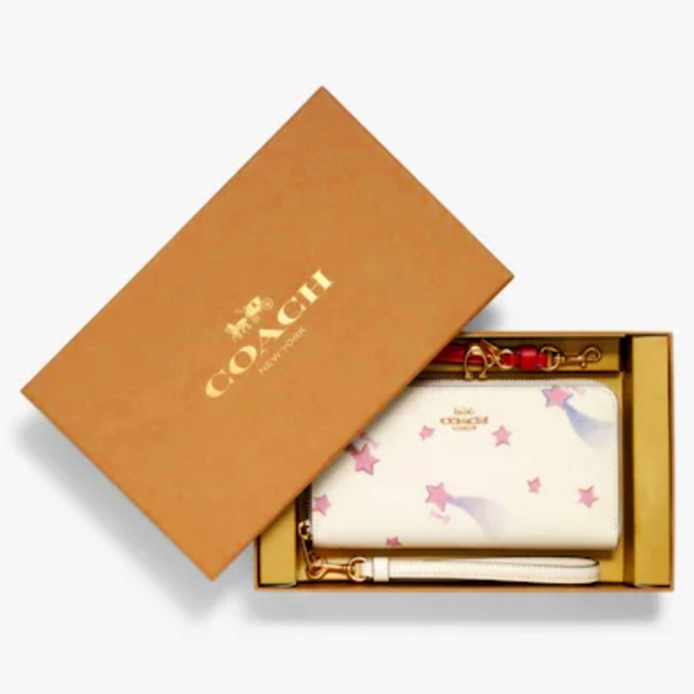 Coach Boxed Long Zip Around Wallet With Disco Star Print
